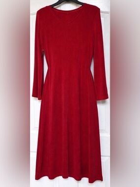 NWT Chicos Travelers Red Midi Dress Sz 1 Medium Stretch Travel Wrinkle Resistant